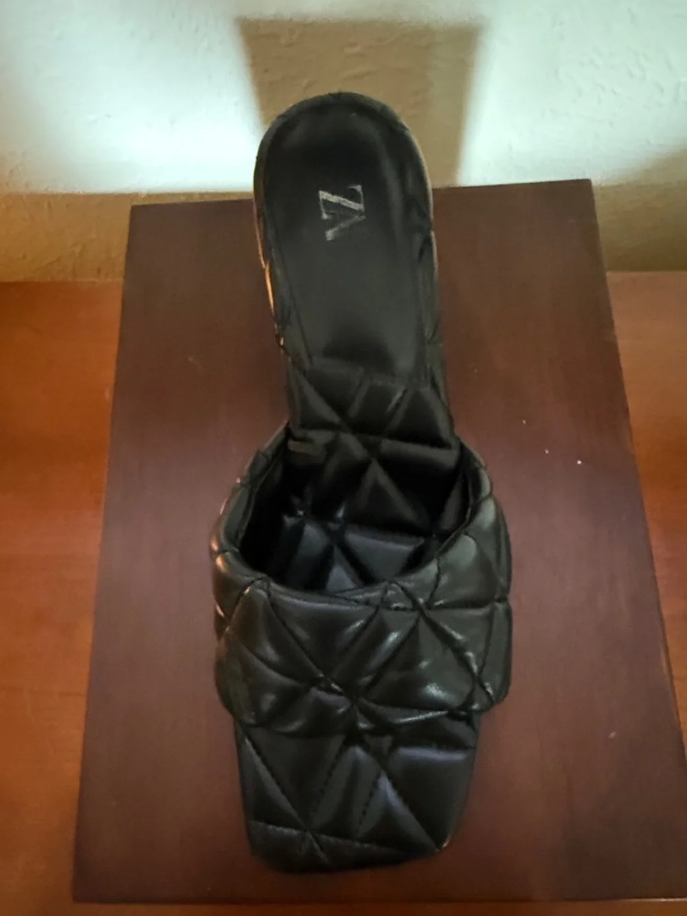 Zara Black Quilted Square-Toe Block Heel Mules - Picture 7 of 8